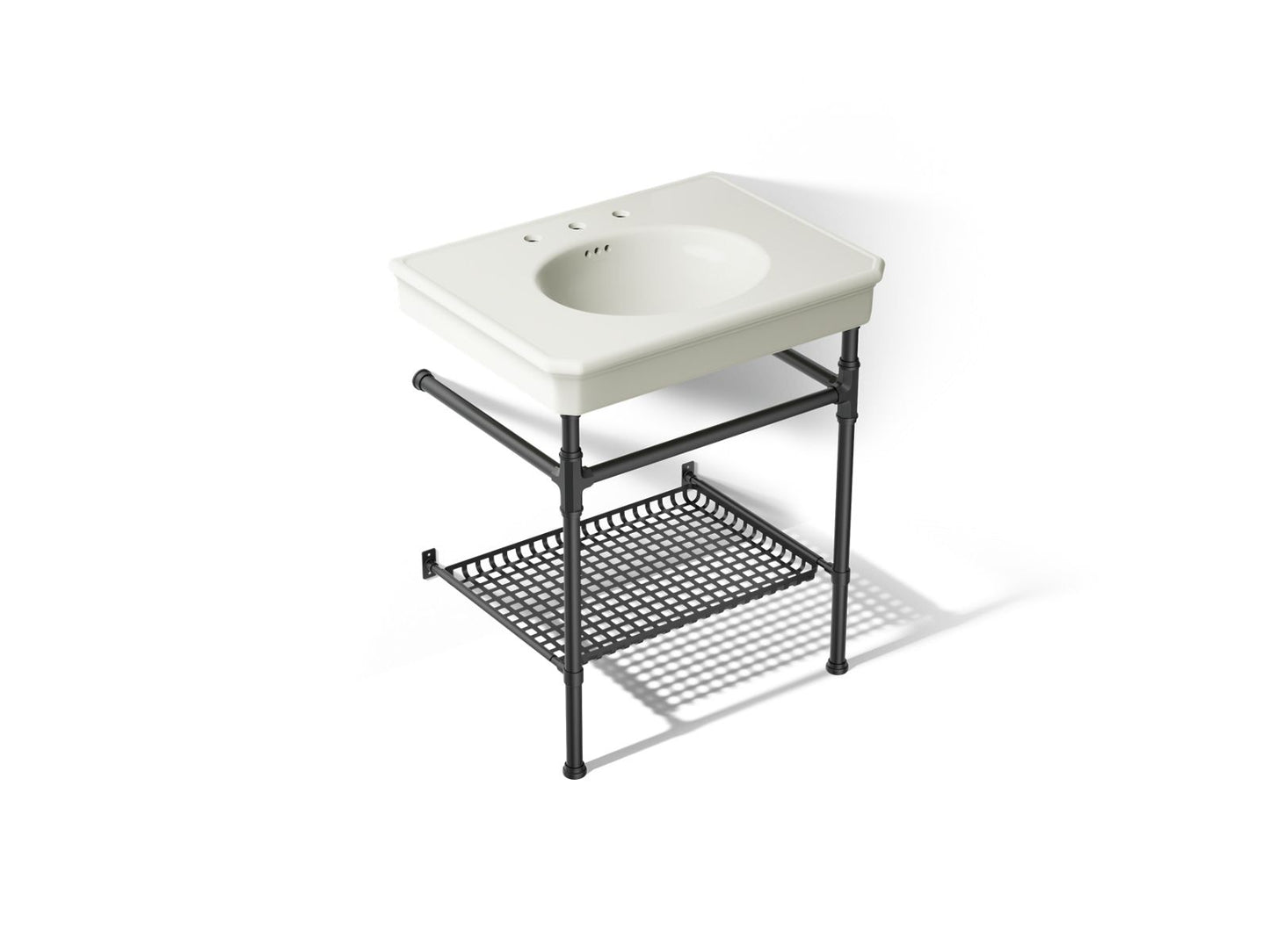 KOHLER K-39304-8 Claude 30" Rectangular Console Table Bathroom Sink, Dune with Matte Black - 3/4 view of product