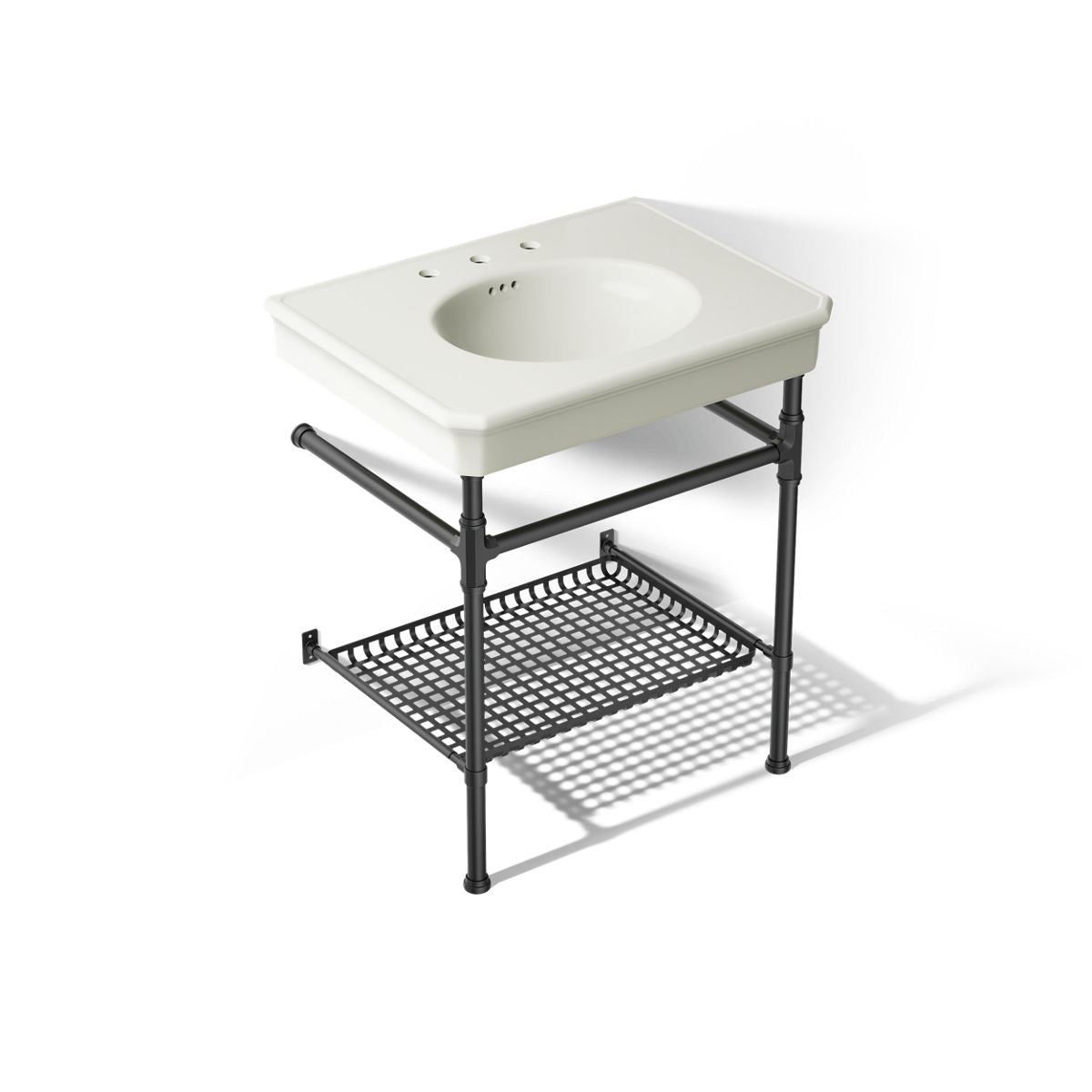 KOHLER K-39304-8 Claude 30" Rectangular Console Table Bathroom Sink, Dune with Matte Black - 3/4 view of product