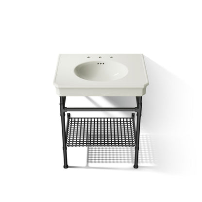 KOHLER K-39304-8 Claude 30" Rectangular Console Table Bathroom Sink, Dune with Matte Black - Detail image of a product featur