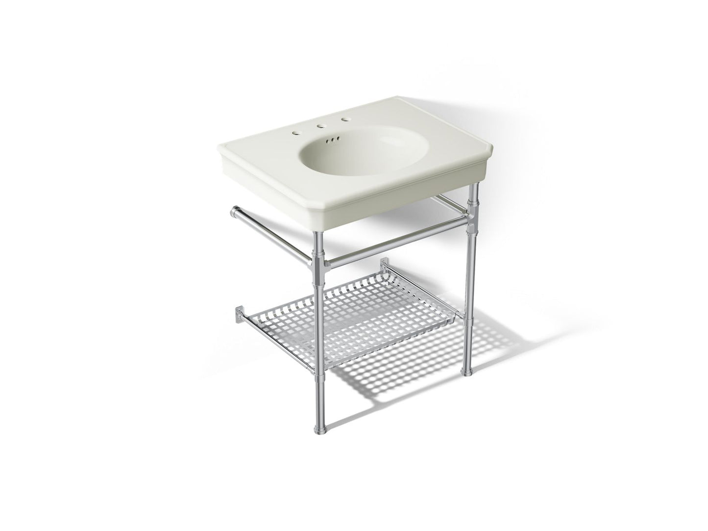 KOHLER K-39304-8 Claude 30" Rectangular Console Table Bathroom Sink, Dune with Polished Chrome - 3/4 view of product