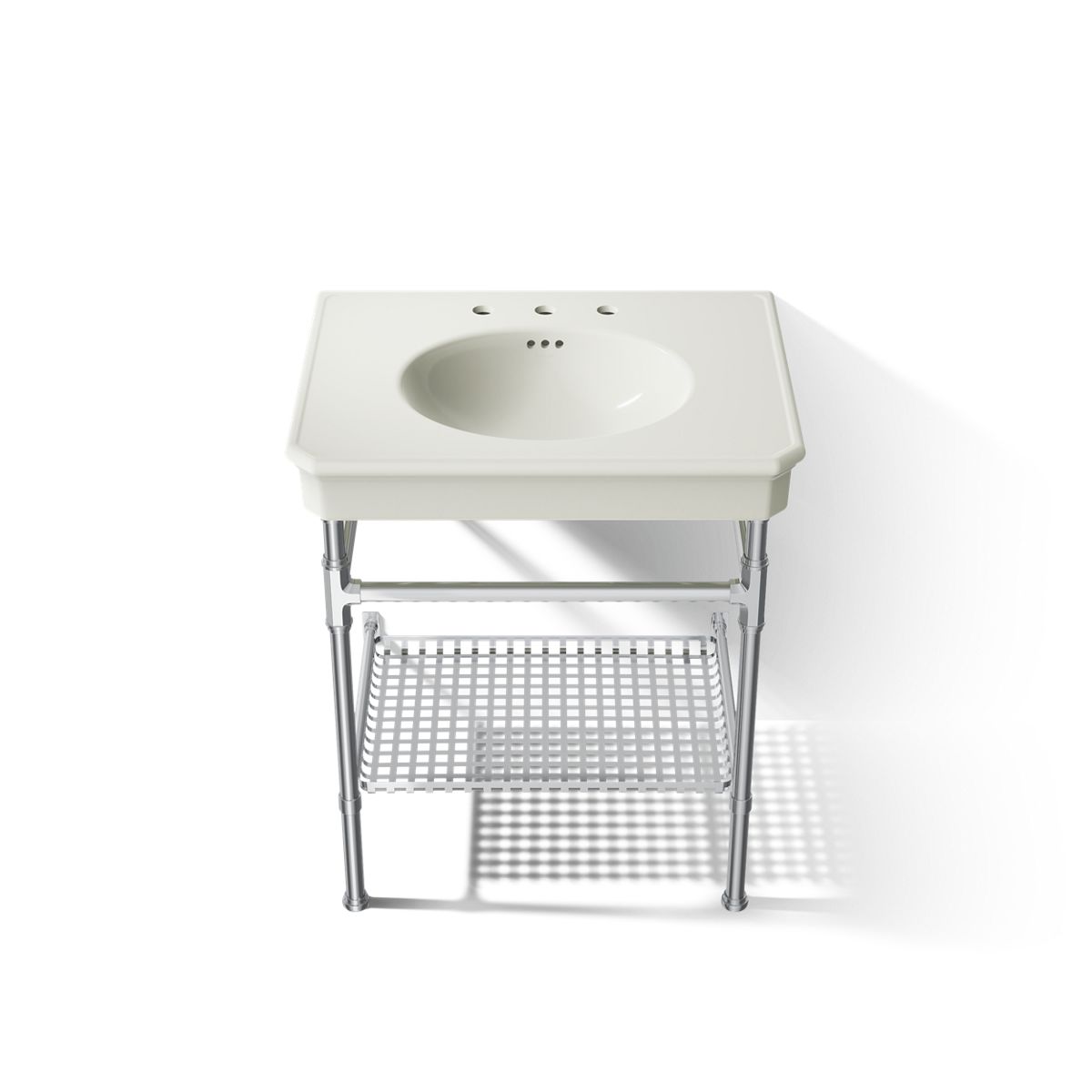 KOHLER K-39304-8 Claude 30" Rectangular Console Table Bathroom Sink, Dune with Polished Chrome - Detail image of a product fe