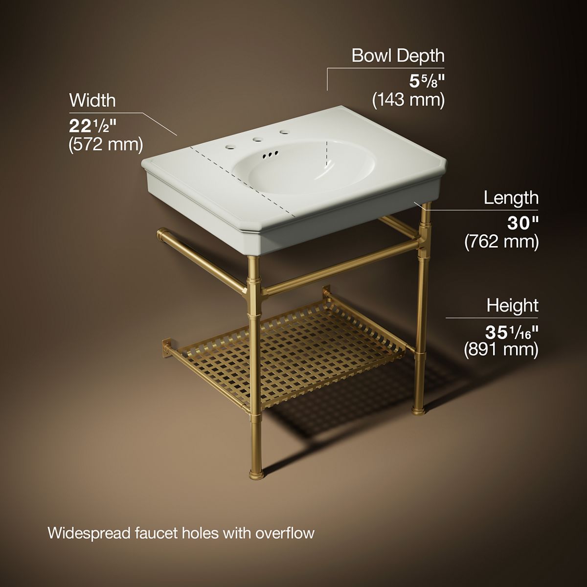 3/4 view of product with dimensions