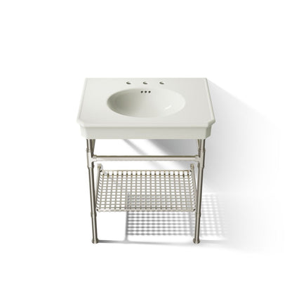 KOHLER K-39304-8 Claude 30" Rectangular Console Table Bathroom Sink, Dune with Vibrant Polished Nickel - Detail image of a pr