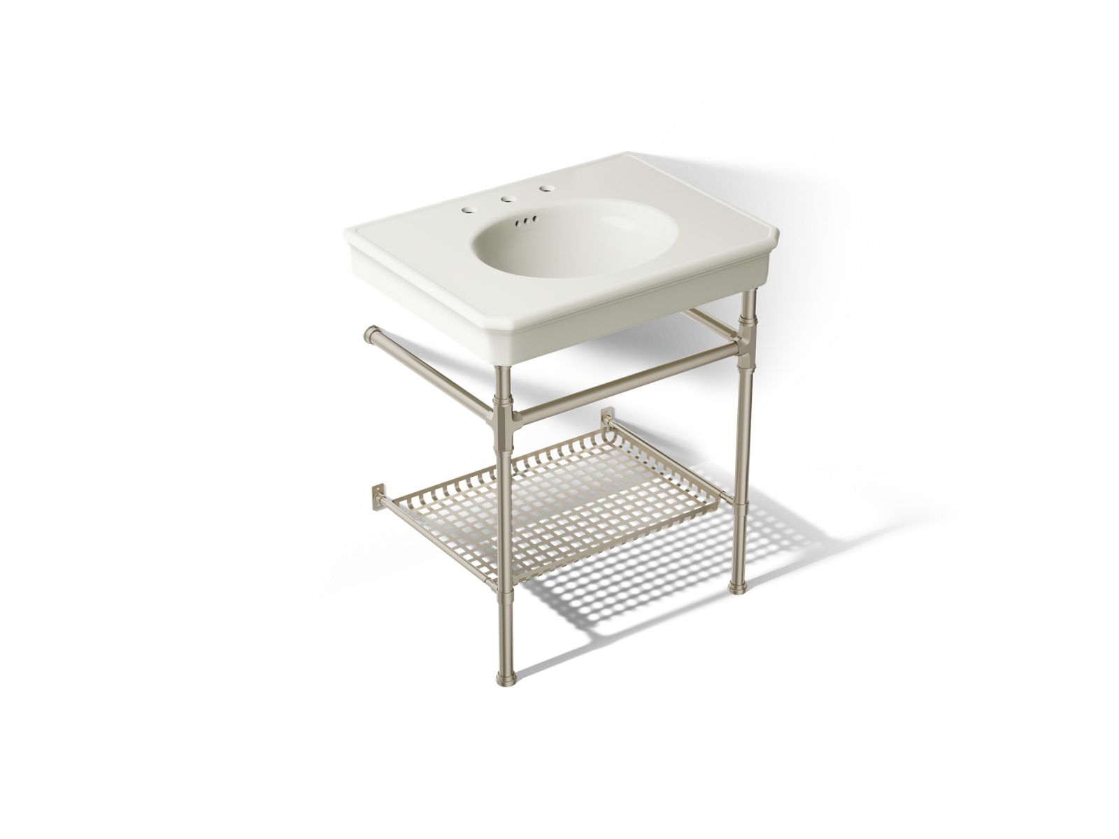 KOHLER K-39304-8 Claude 30" Rectangular Console Table Bathroom Sink, Vibrant Brushed Nickel - 3/4 view of product