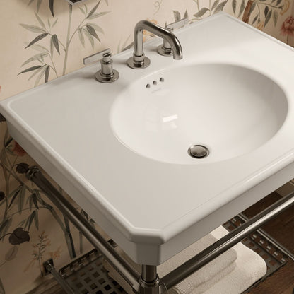 KOHLER K-39304-8 Claude 30" Rectangular Console Table Bathroom Sink, Vibrant Brushed Nickel - Shows close up detail of produc