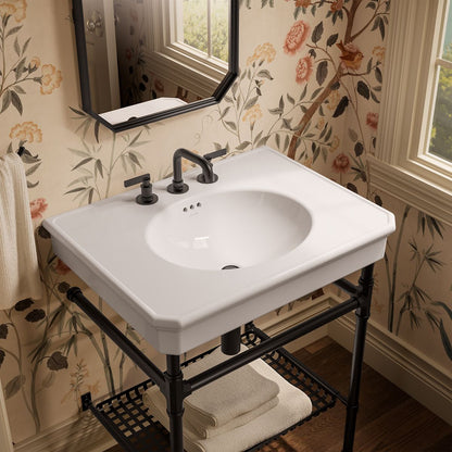 KOHLER K-39304-8 Claude 30" Rectangular Console Table Bathroom Sink, White with Black - image focused on single product story