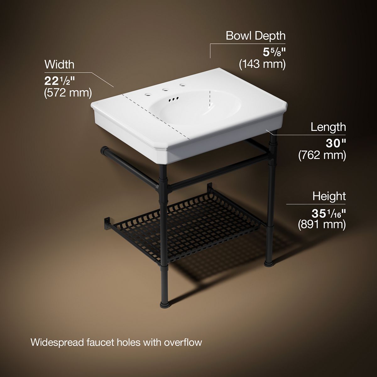 3/4 view of product with dimensions