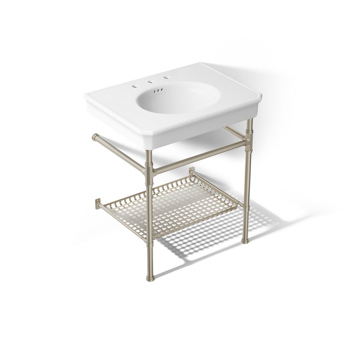 KOHLER K-39304-8 Claude 30" Rectangular Console Table Bathroom Sink, White with Brushed Nickel - 3/4 view of product