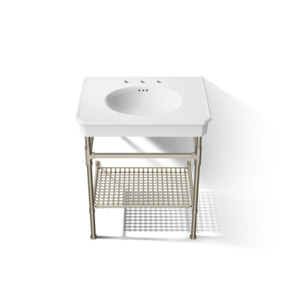 KOHLER K-39304-8 Claude 30" Rectangular Console Table Bathroom Sink, White with Brushed Nickel - Detail image of a product fe