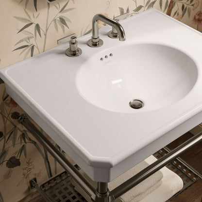 KOHLER K-39304-8 Claude 30" Rectangular Console Table Bathroom Sink, White with Brushed Nickel - Shows close up detail of pro