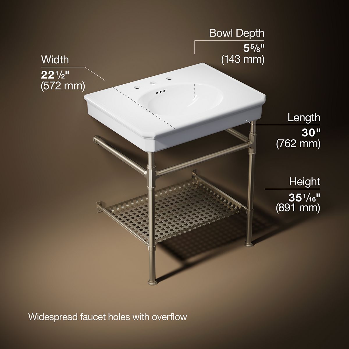3/4 view of product with dimensions