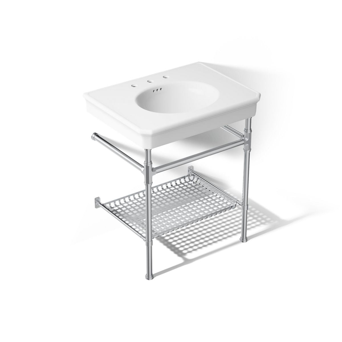 KOHLER K-39304-8 Claude 30" Rectangular Console Table Bathroom Sink, White with Polished Chrome - 3/4 view of product