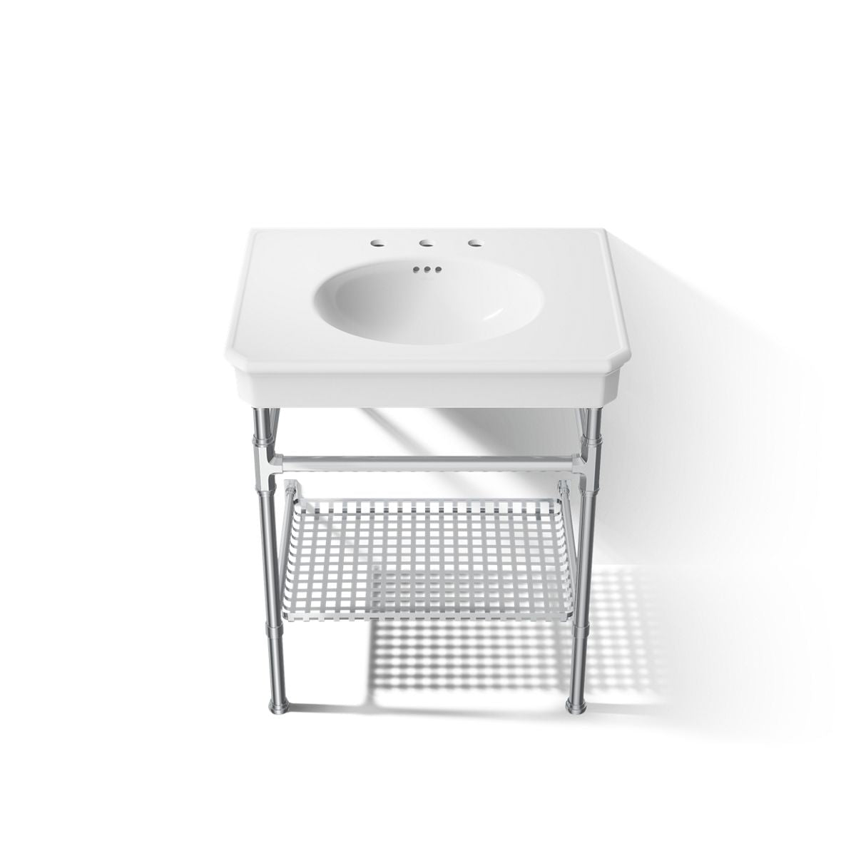 KOHLER K-39304-8 Claude 30" Rectangular Console Table Bathroom Sink, White with Polished Chrome - Detail image of a product f