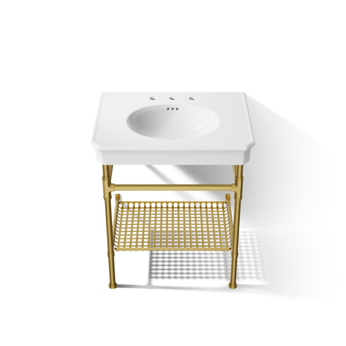 KOHLER K-39304-8 Claude 30" Rectangular Console Table Bathroom Sink, White with Vibrant Brushed Moderne Brass - Detail image 