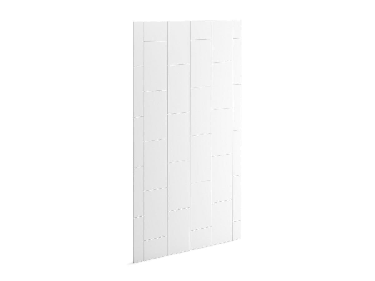 KOHLER K-39437-T10 Stoneridge 96" x 48" shower back wall with vertical block design, honed white