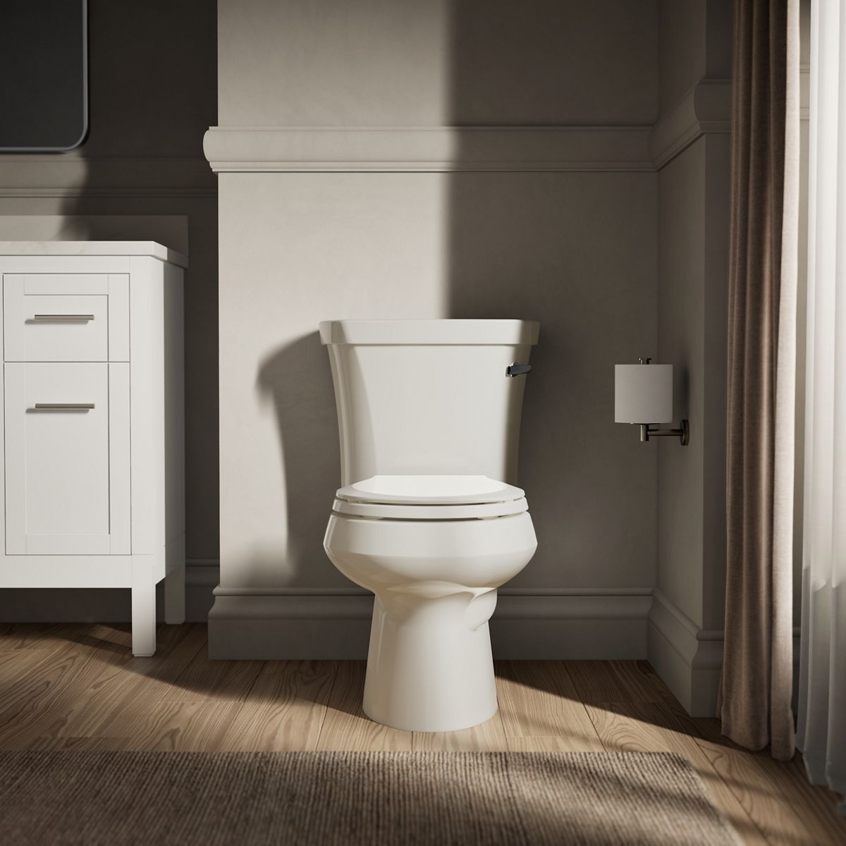 KOHLER K-3947-RZ Wellworth Two-piece round-front 1.28 gpf toilet with right-hand trip lever, tank cover locks, insulated tank and 14" rough-in