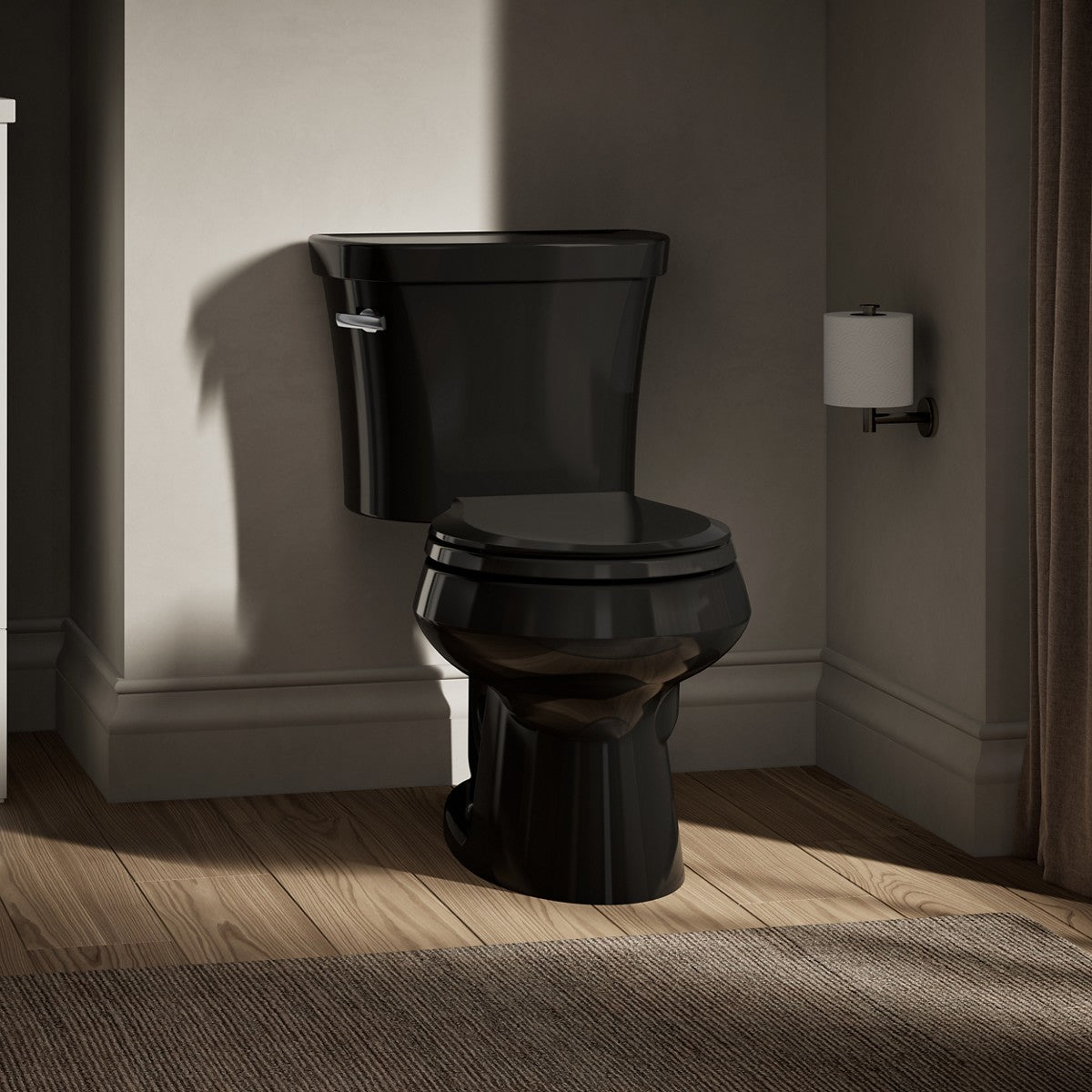 KOHLER K-3947-U Wellworth Two-piece round-front 1.28 gpf toilet with insulated tank and 14" rough-in, black - view 4