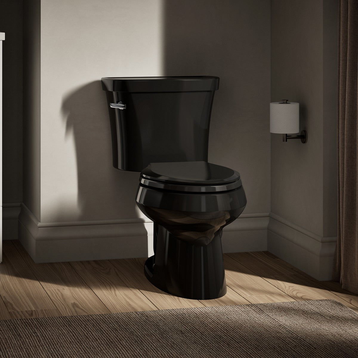 KOHLER K-3948-T Wellworth Two-piece elongated 1.28 gpf toilet with tank cover locks and 14" rough-in, black - view 4