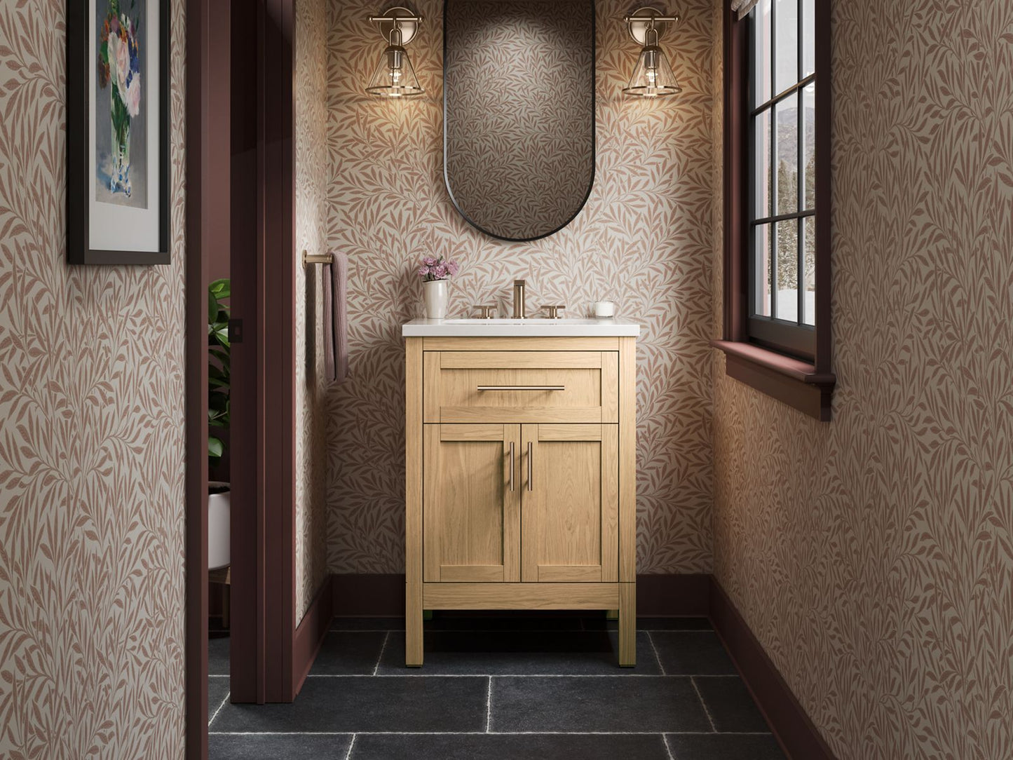 KOHLER K-39603-ASB Hadron 24" bathroom vanity cabinet with sink and quartz top