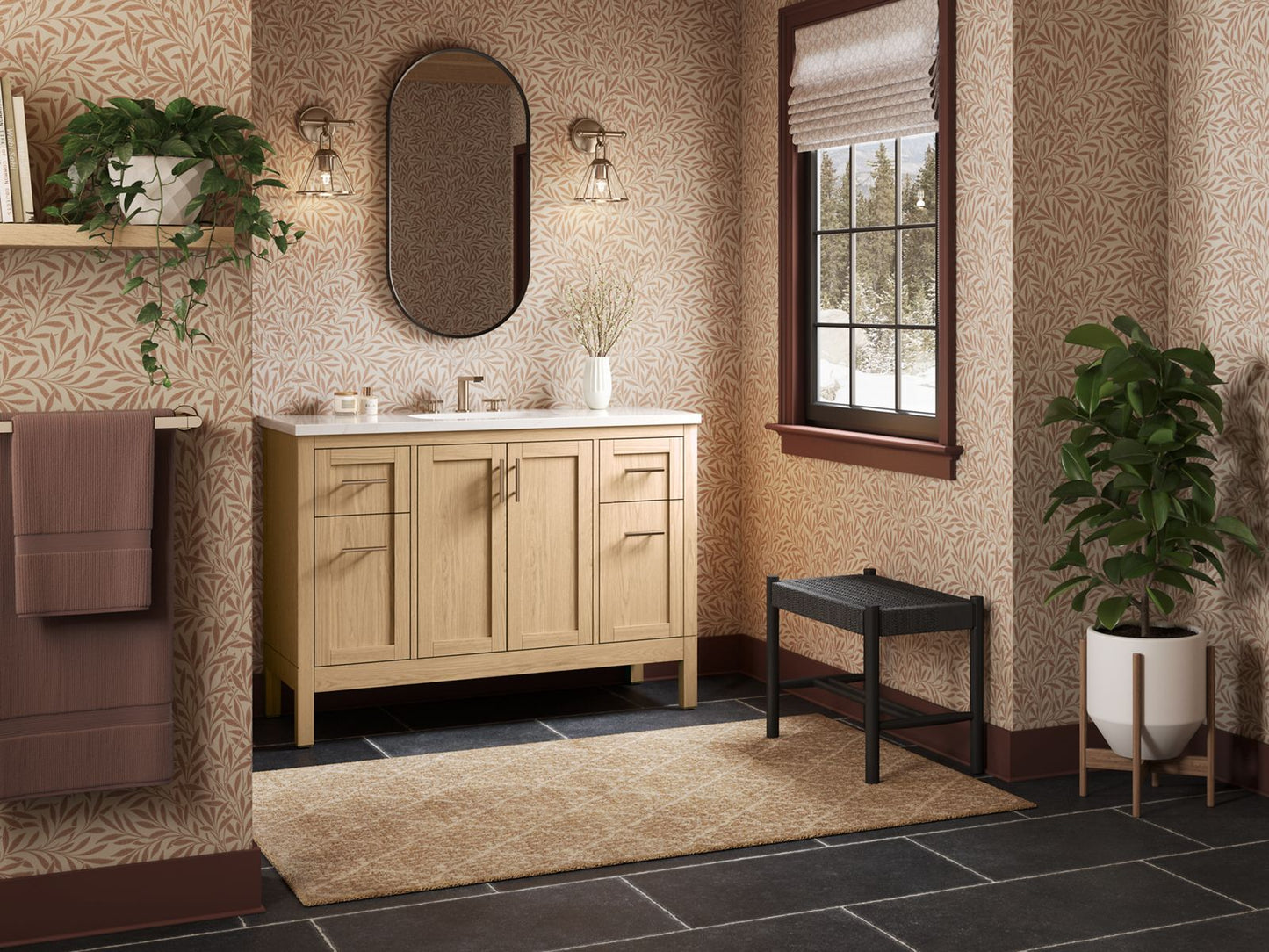 KOHLER K-39606-ASB Hadron 48" bathroom vanity cabinet with sink and quartz top