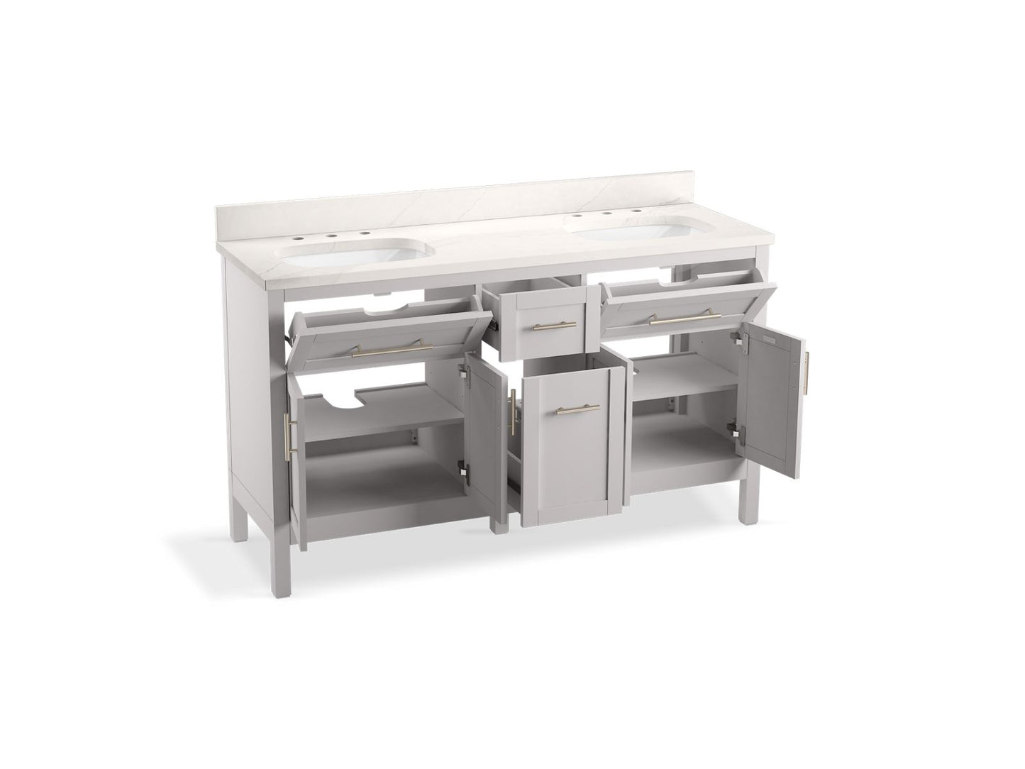 KOHLER K-39607-ASB Hadron 60" bathroom vanity cabinet with sinks and quartz top