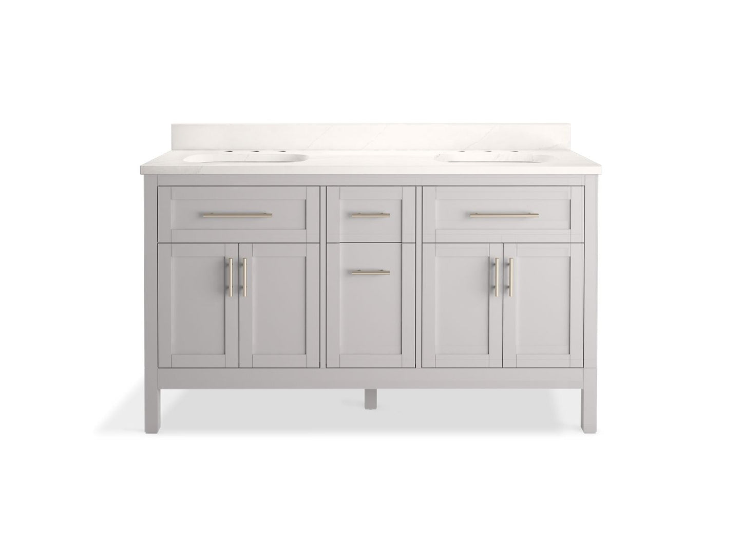 KOHLER K-39607-ASB Hadron 60" bathroom vanity cabinet with sinks and quartz top