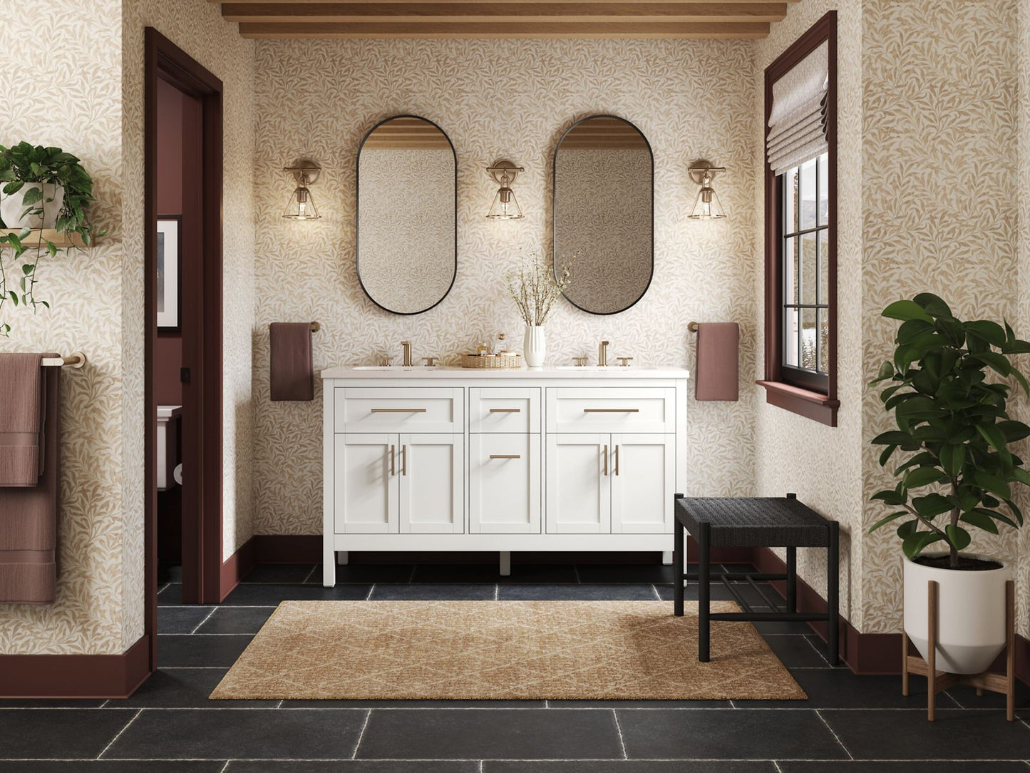 KOHLER K-39607-ASB Hadron 60" bathroom vanity cabinet with sinks and quartz top