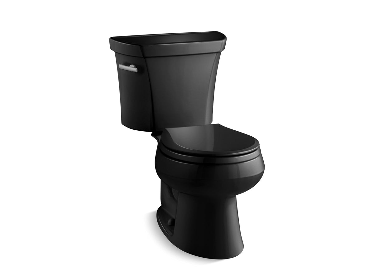 KOHLER K-3977-T Wellworth Two-piece round-front 1.6 gpf toilet with tank cover locks, black black