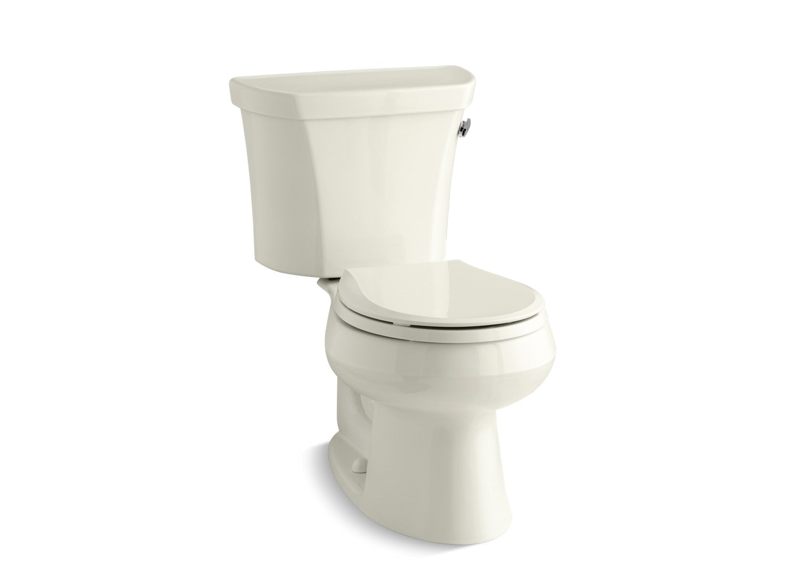 KOHLER K-3977-TR Wellworth Two-piece round-front 1.6 gpf toilet with right-hand trip lever and tank cover locks, biscuit