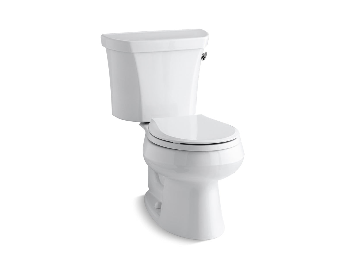 KOHLER K-3977-TR Wellworth Two-piece round-front 1.6 gpf toilet with right-hand trip lever and tank cover locks, white