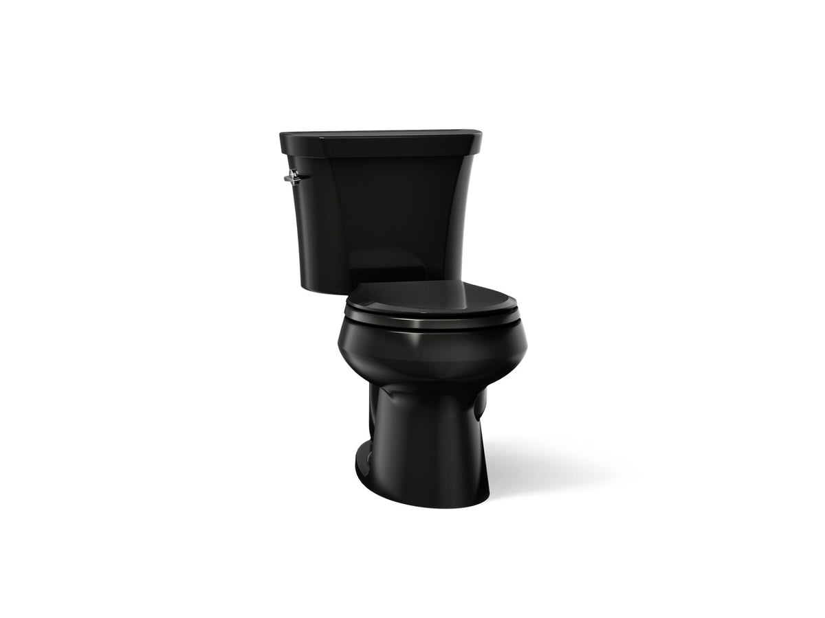 KOHLER K-3987 Wellworth Two-piece round-front dual-flush toilet, black