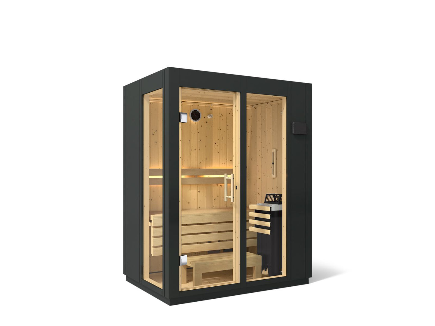 KOHLER K-39963-1FNC C1 Two-person Indoor Sauna with Floor, Graphite Grey - 3/4 view of product