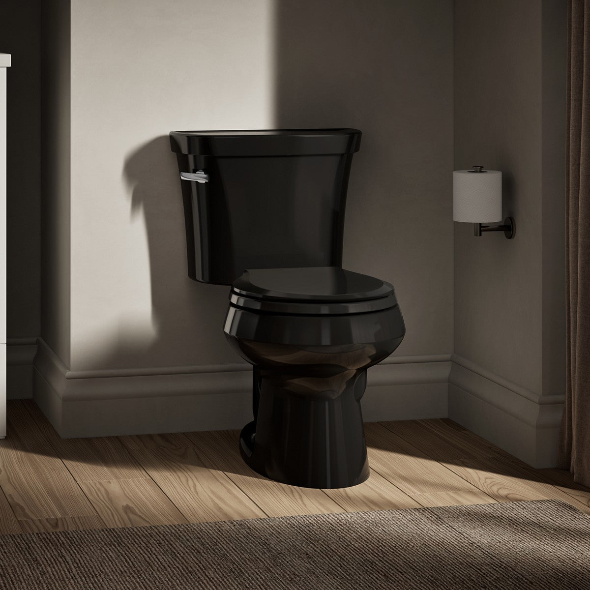 KOHLER K-3997-T Wellworth Two-piece round-front 1.28 gpf toilet with tank cover locks, black - view 4