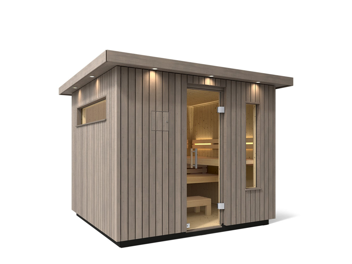 KOHLER K-40046-1FNC C2 Six-person outdoor sauna, weathered grey spruce