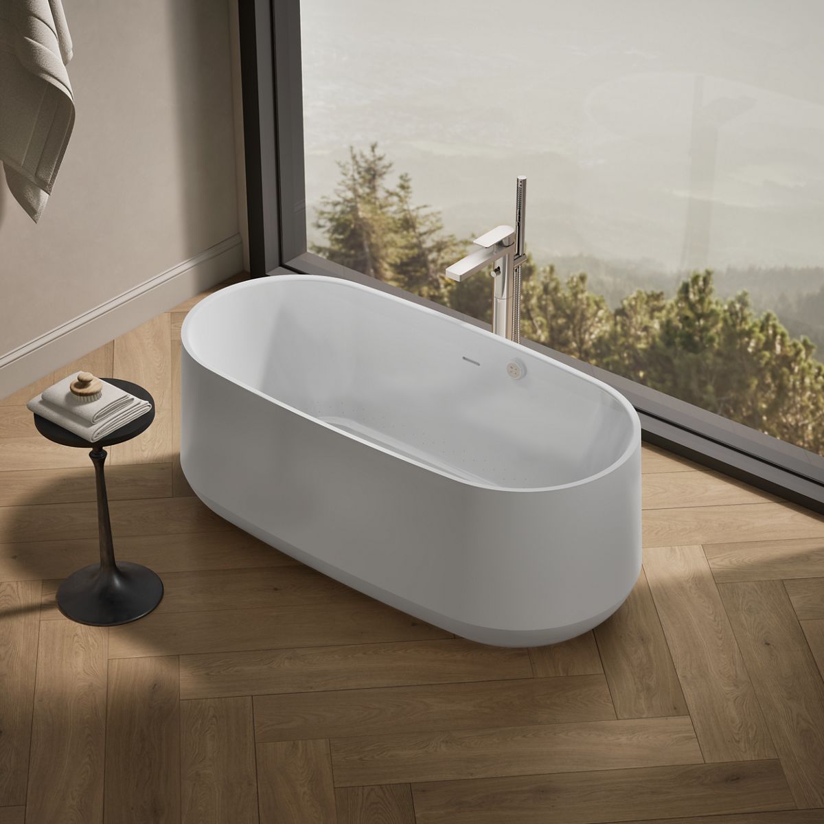 KOHLER K-40222-GH Ceric 60" x 29" Freestanding Heated BubbleMassage™ Air Bath, White - Products in use in close room view