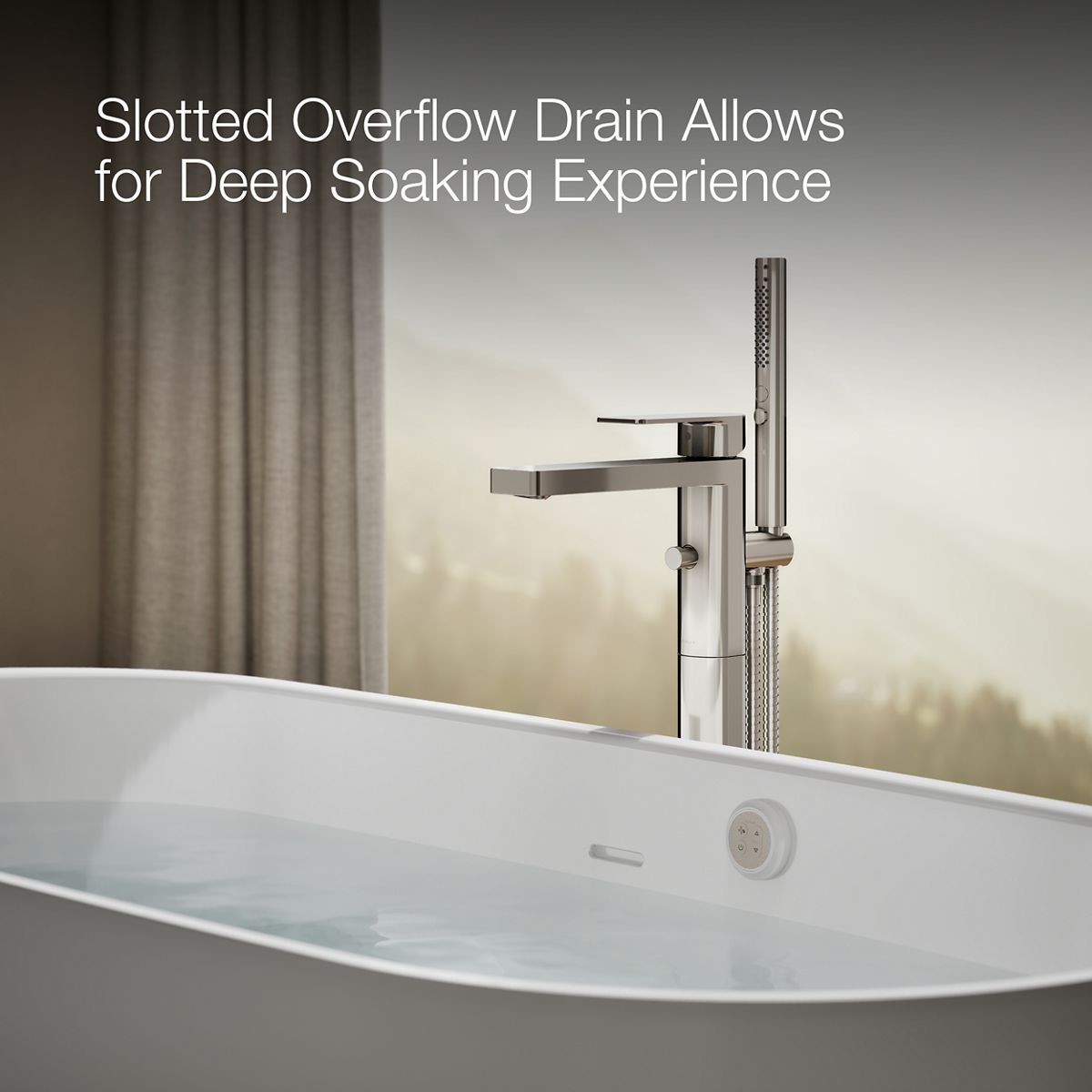 KOHLER K-40223-GH Ceric 65-1/4" x 31-5/16" Freestanding Heated BubbleMassage™ Air Bath, White - Shows close up detail of prod