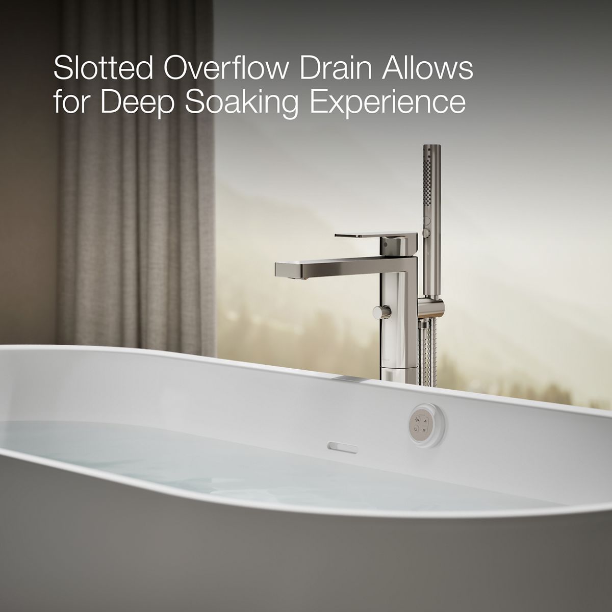 KOHLER K-40224-GH Evok 66" x 30" Freestanding Heated BubbleMassage™ Air Bath, White - Shows close up detail of product in use