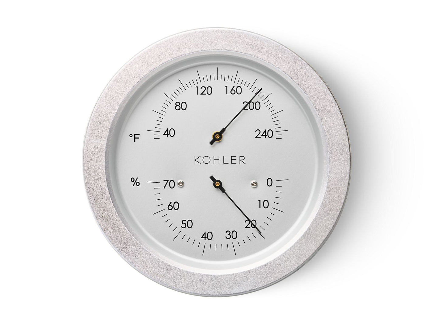 KOHLER K-40437 Sauna Thermometer with Hygrometer, Satin Silver - 3/4 view of product