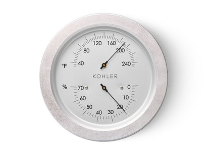 KOHLER K-40437 Sauna Thermometer with Hygrometer, Satin Silver - 3/4 view of product