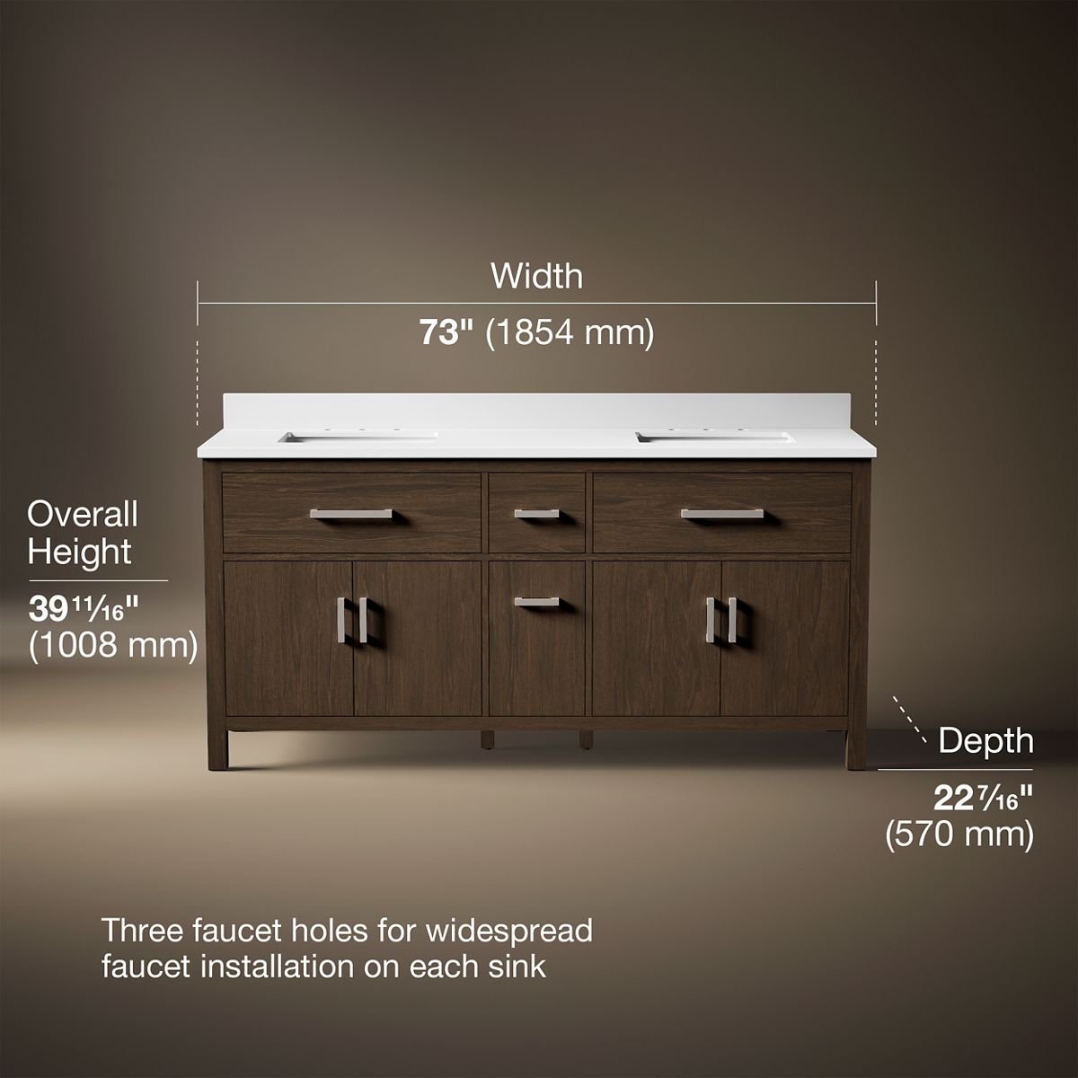 KOHLER K-40642-BD1 Kresla 72" bathroom vanity cabinet with sinks and quartz top