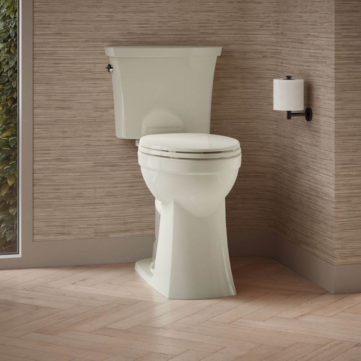 KOHLER K-43201 Kelston Tall Two-piece Elongated Toilet, 1.28 GPF, Biscuit - image focused on single product story