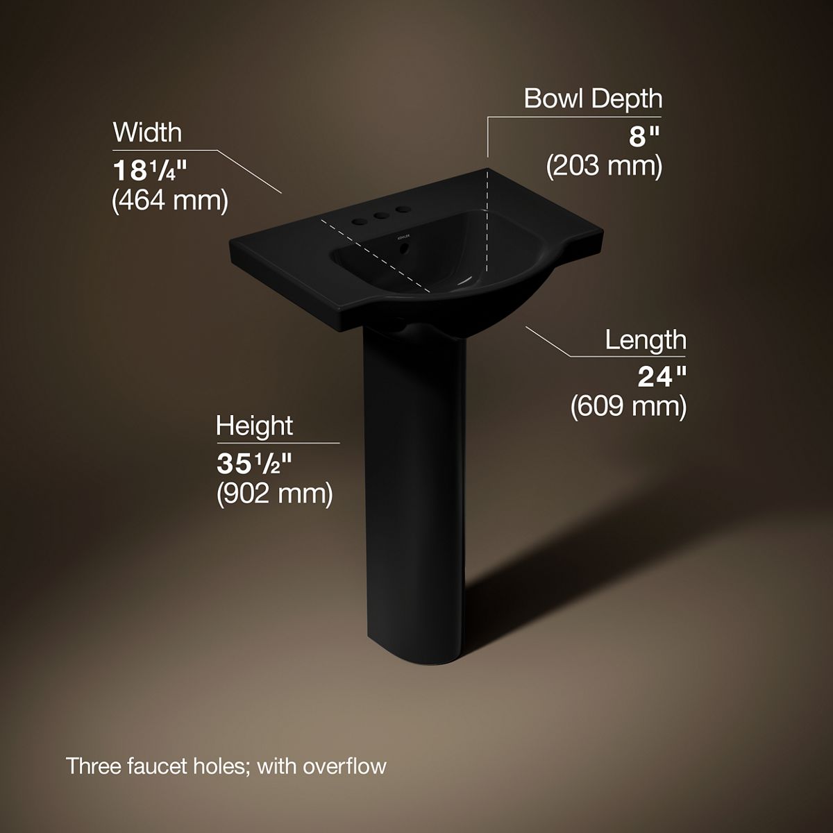 3/4 view of product with dimensions