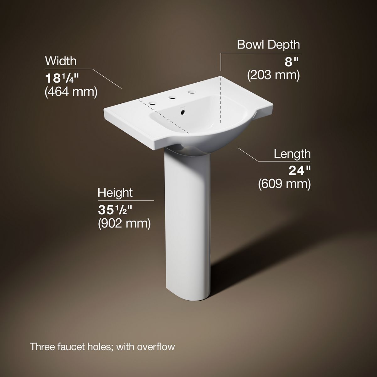 3/4 view of product with dimensions