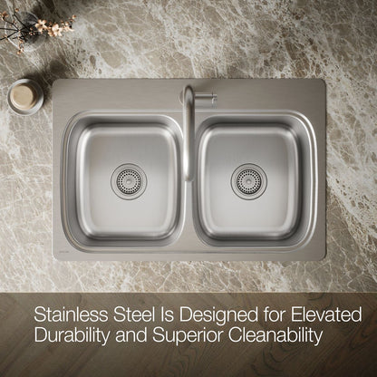 KOHLER K-5267-1 Verse 33" top-mount double-bowl kitchen sink