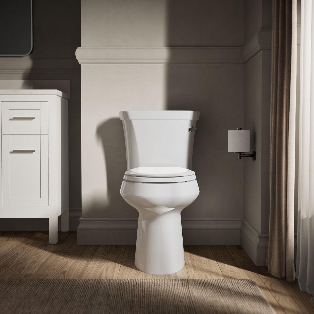 KOHLER K-5298-RA Highline ComForteeight Two-piece elongated 1.0 gpf chair height toilet with right-hand trip lever