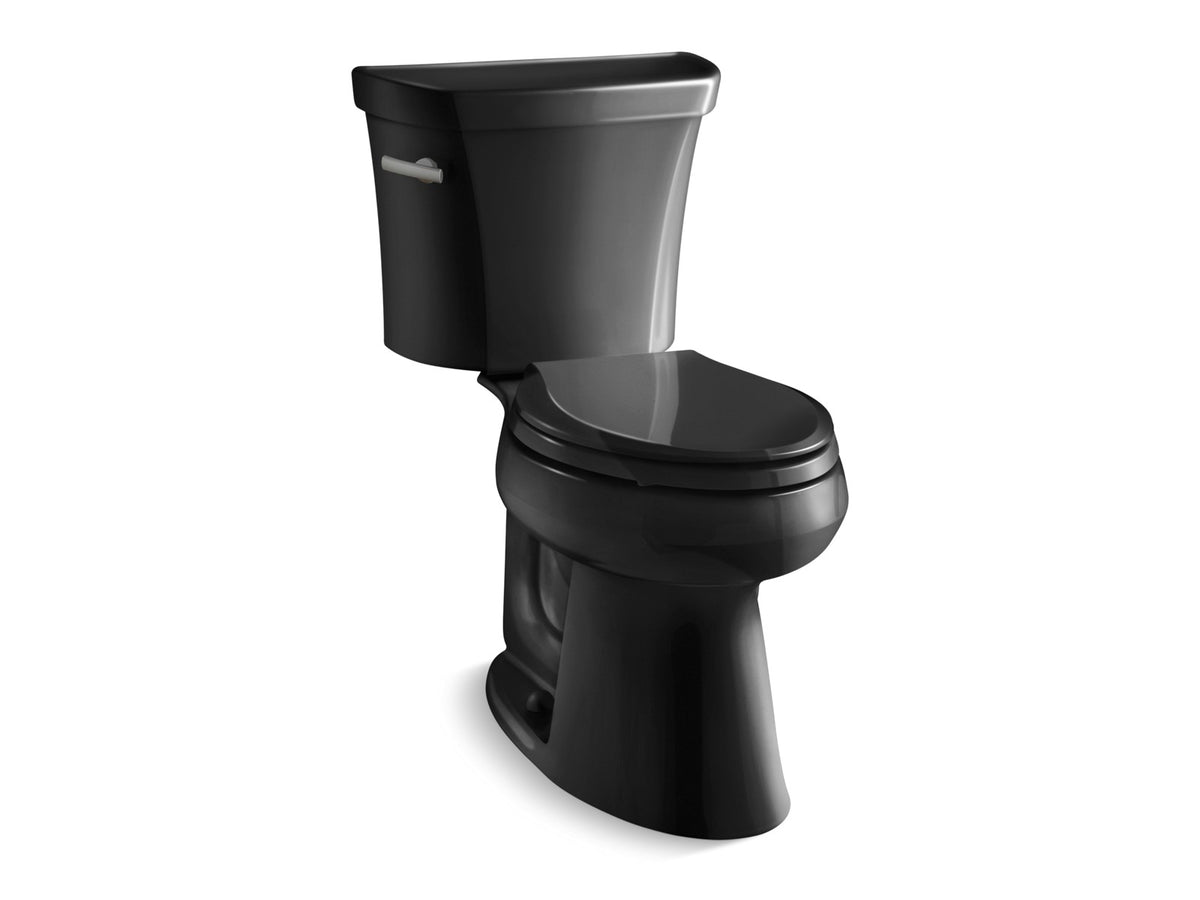 KOHLER K-5298-T Highline ComForteeight Two-piece elongated 1.0 gpf chair height toilet with tank cover locks, black