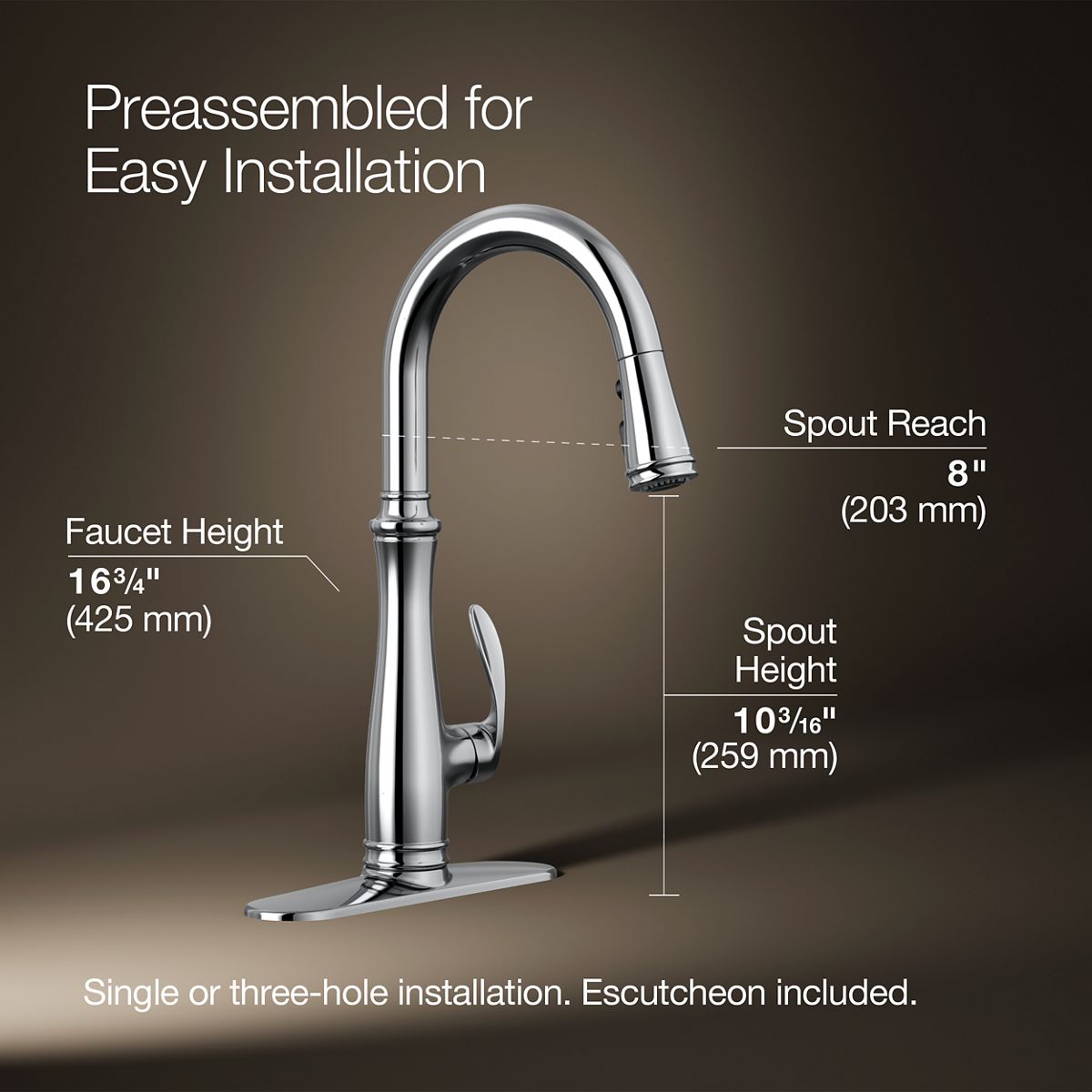 KOHLER K-560 Bellera Pull-down kitchen sink faucet with three-function sprayhead