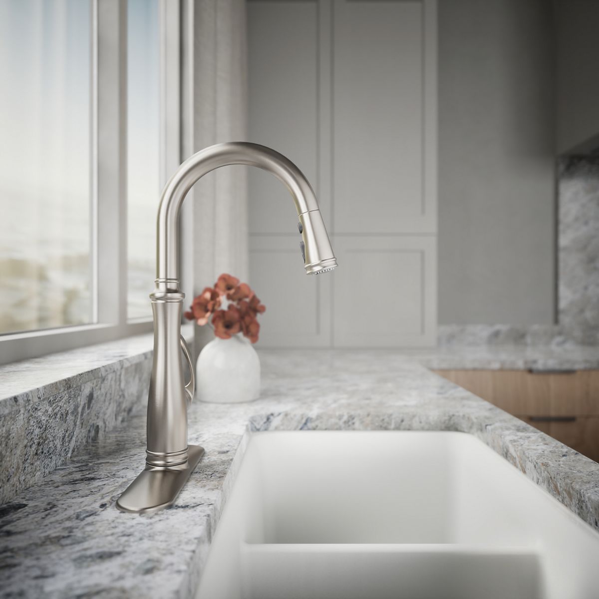KOHLER K-560 Bellera Pull-down kitchen sink faucet with three-function sprayhead