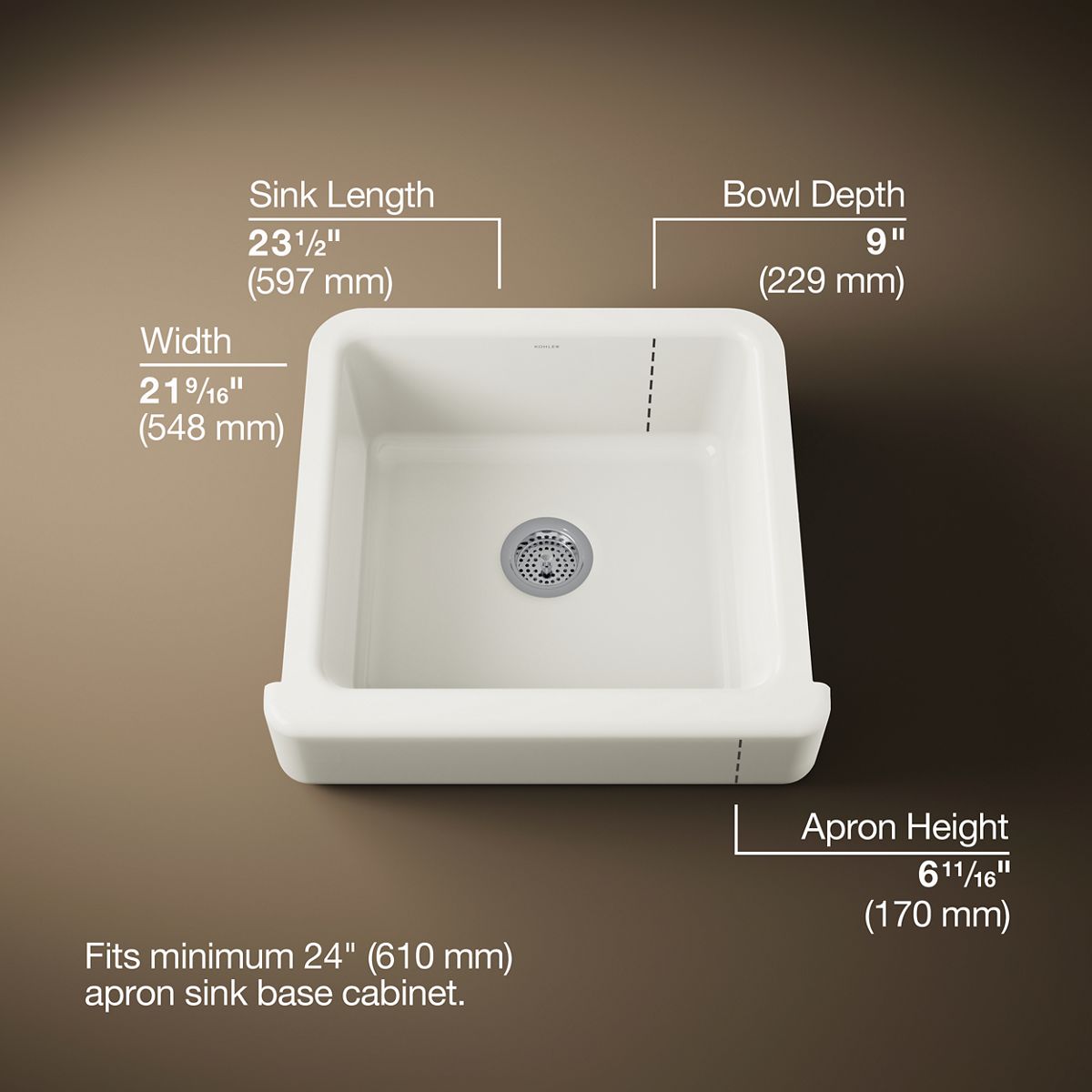 KOHLER K-5664 Whitehaven 23-1/2" undermount single-bowl farmhouse kitchen sink