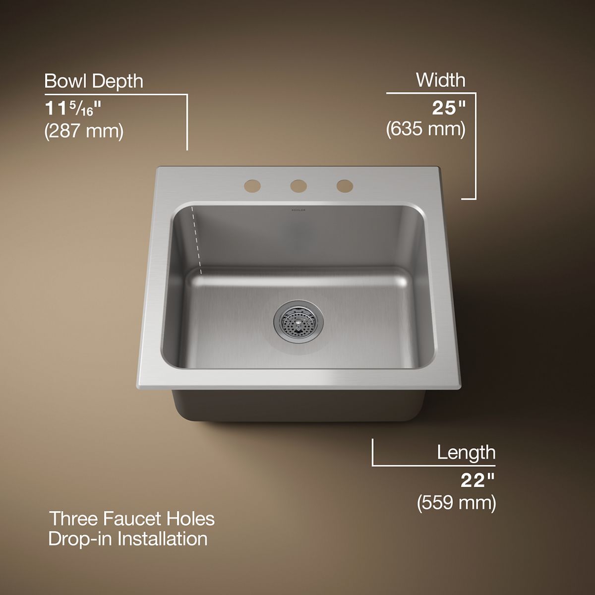 KOHLER K-5798-3 Ballad 25" top-mount single-bowl utility sink